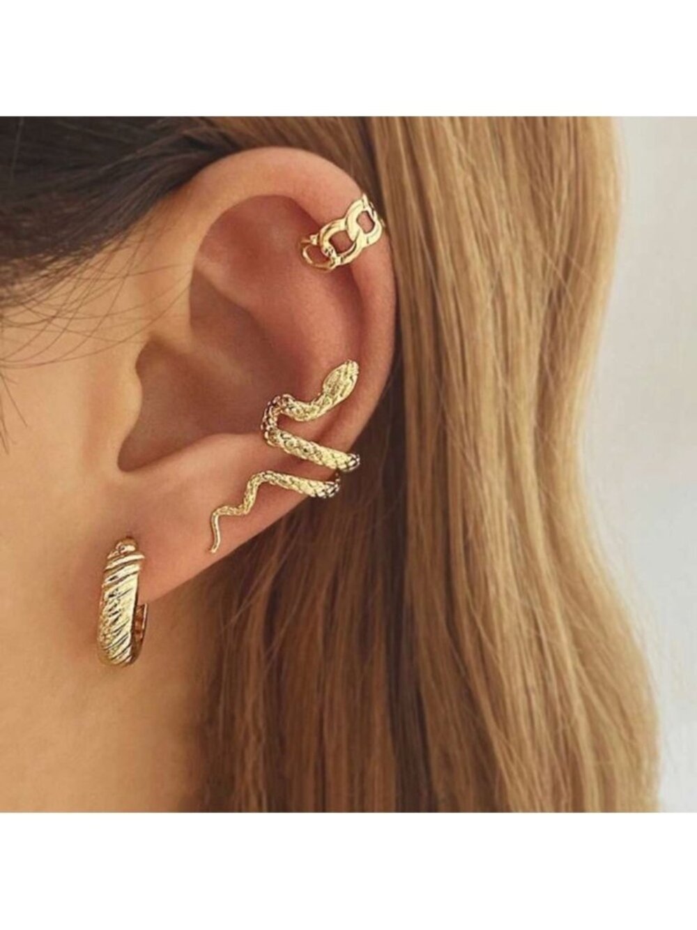 Gold 3-Piece Snake Ear Cuff Set